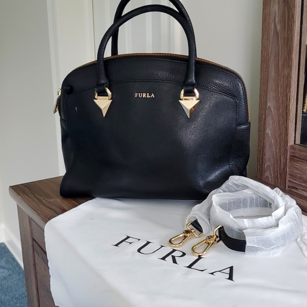 Furla genuine leather black bag with shoulder strap